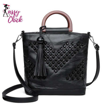 Sheepskin Leather Rivet Handbag Sassy Chick Logo