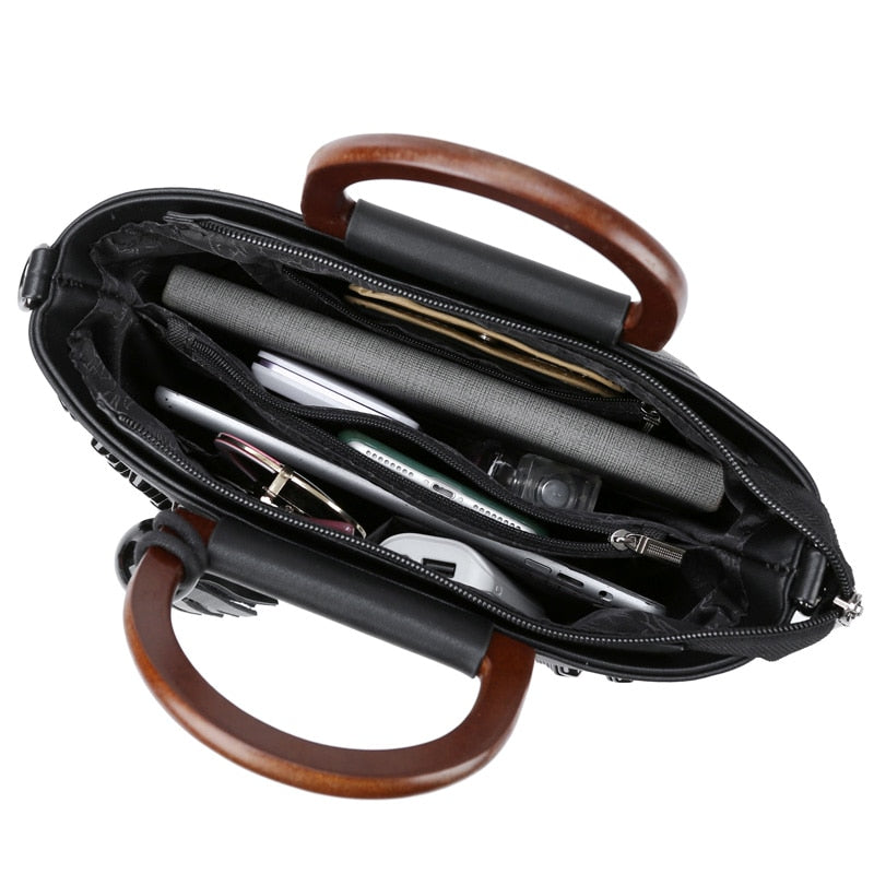 Compartment Sheepskin Leather Rivet Handbag