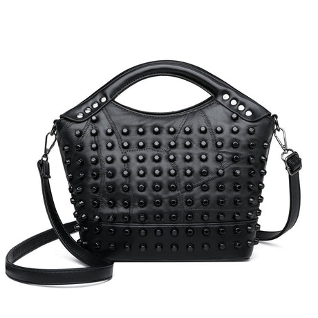 Black Sheepskin Leather Rivet Handbag