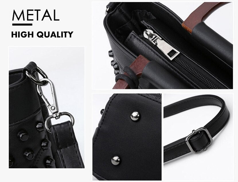 Details of Sheepskin Leather Rivet Handbag