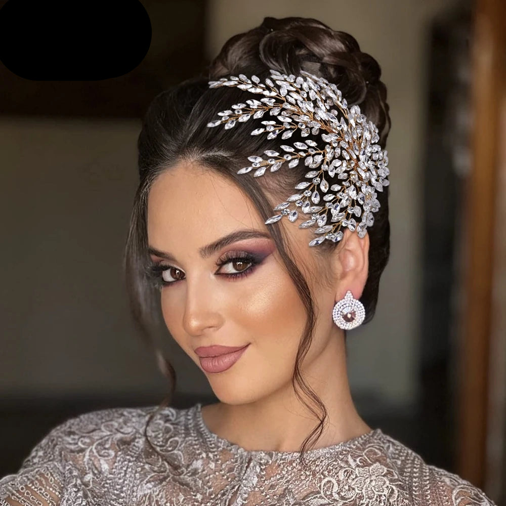 bride using Shiny Rhinestone Bridal Headwear