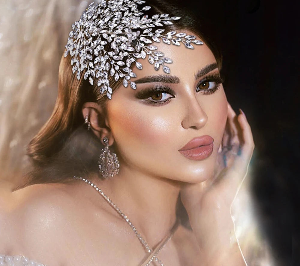 model using Shiny Rhinestone Bridal Headwear