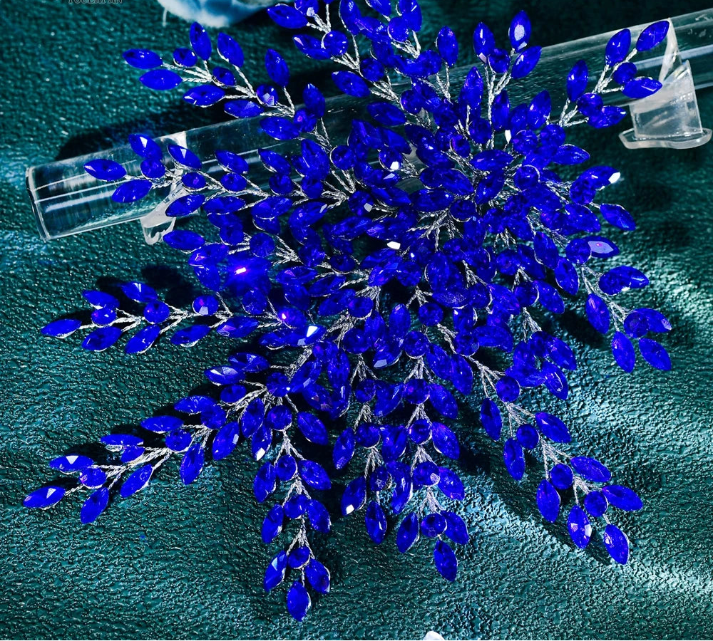 blue Shiny Rhinestone Bridal Headwear