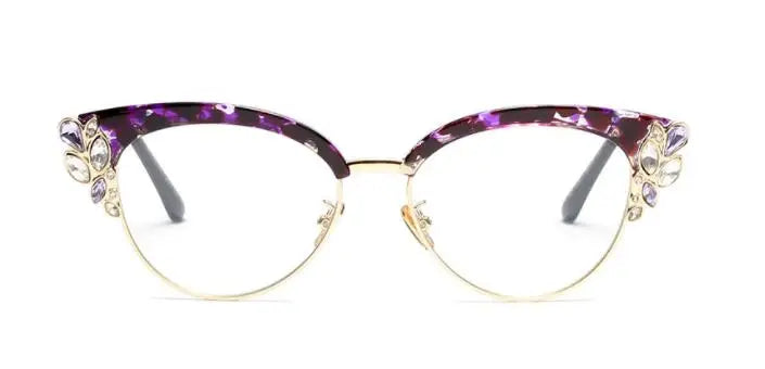 Purple Shiny Rhinestones Cat Eye Presbyopia Eyeglasses
