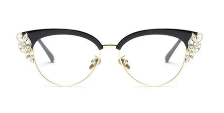 Black Shiny Rhinestones Cat Eye Presbyopia Eyeglasses