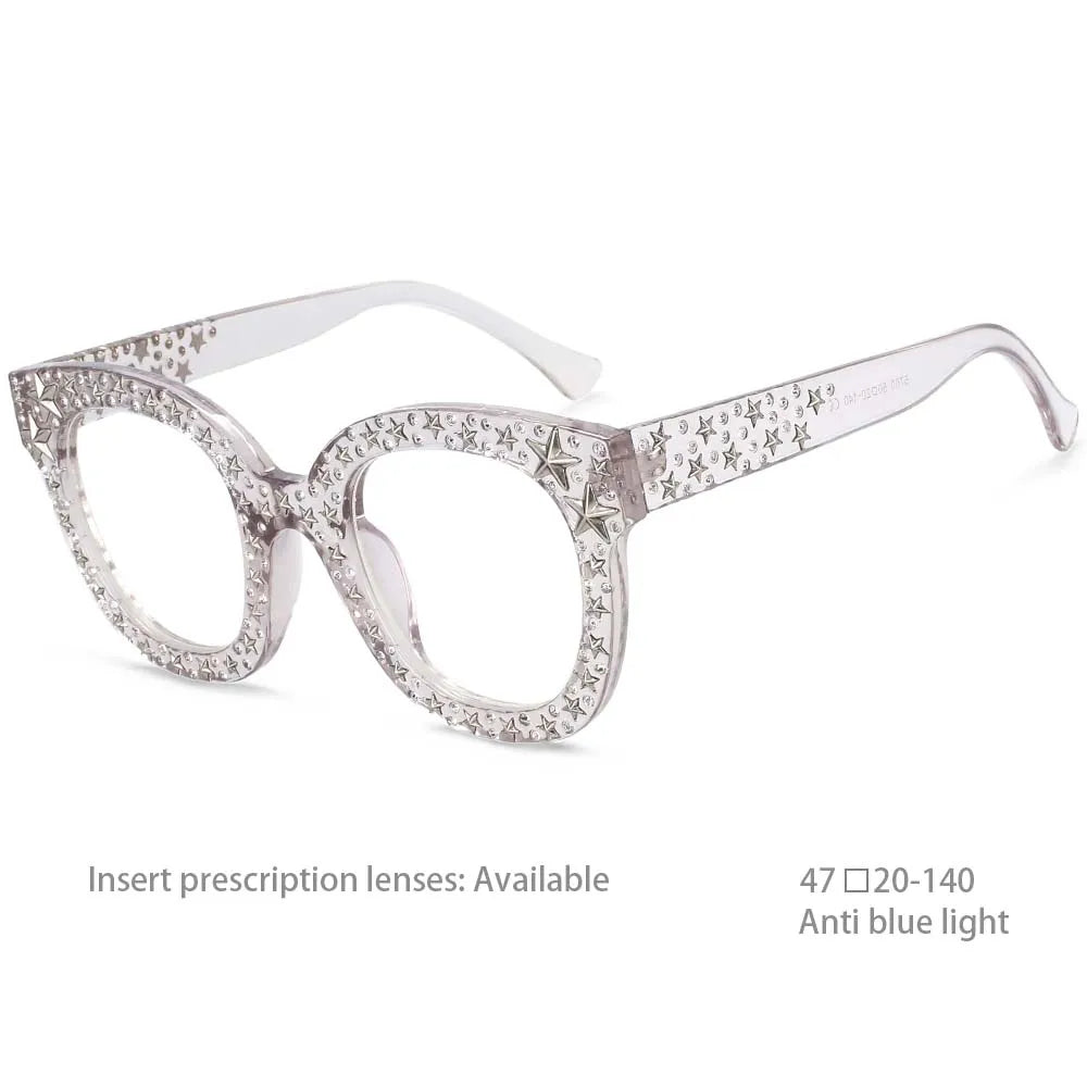 transparent white Shiny Square Women Stars Sunglasses