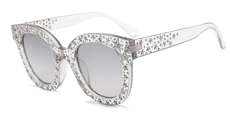 transparent white Shiny Square Women Stars Sunglasses