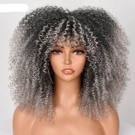 Short Afro Hair Kinky Curly Wigs ash gray