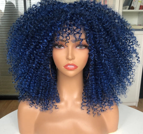 Short Afro Hair Kinky Curly Wigs blue
