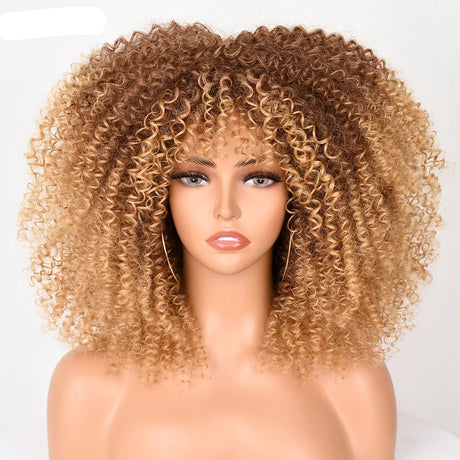 Short Afro Hair Kinky Curly Wigs ash brown