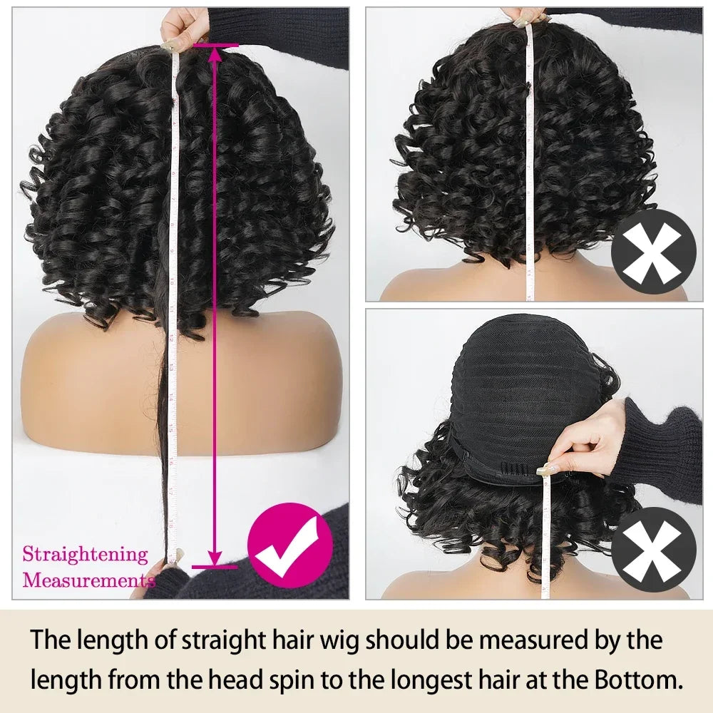 Size of Short Bob Bouncy Curly Human Hair Wigs With Bangs