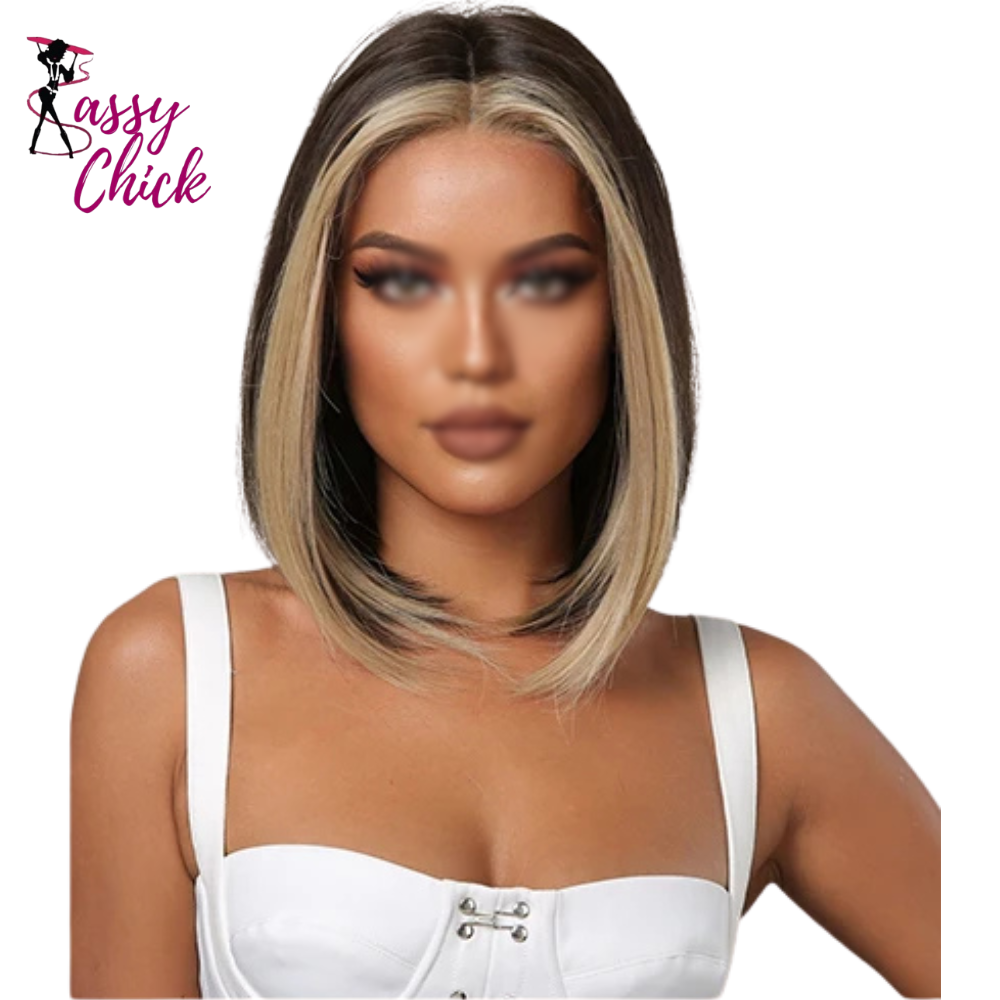 Short Bob Highlight Middle Part Synthetic Hair Wigs Sassy Chick Logo