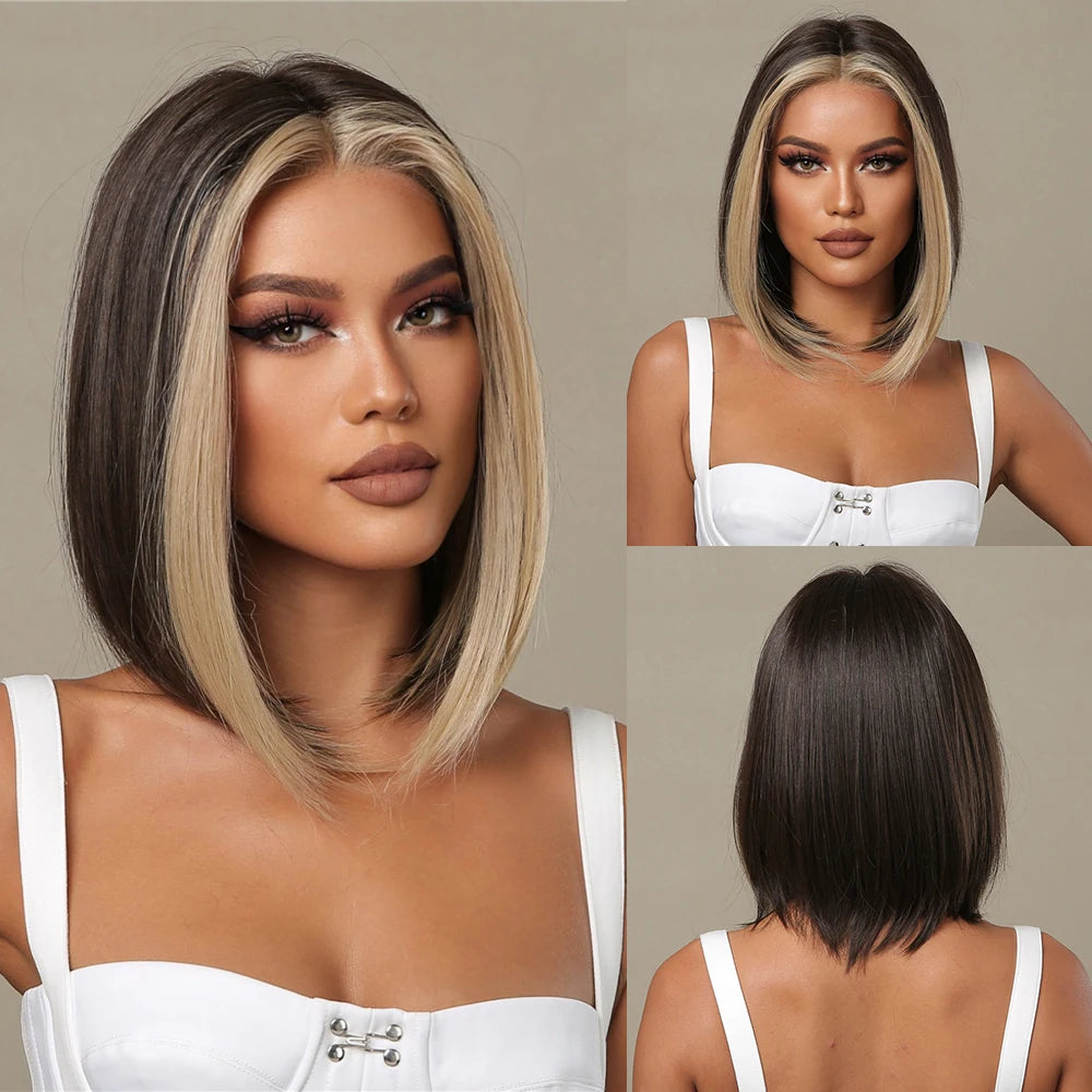 Short Bob Highlight Middle Part Synthetic Hair Wigs