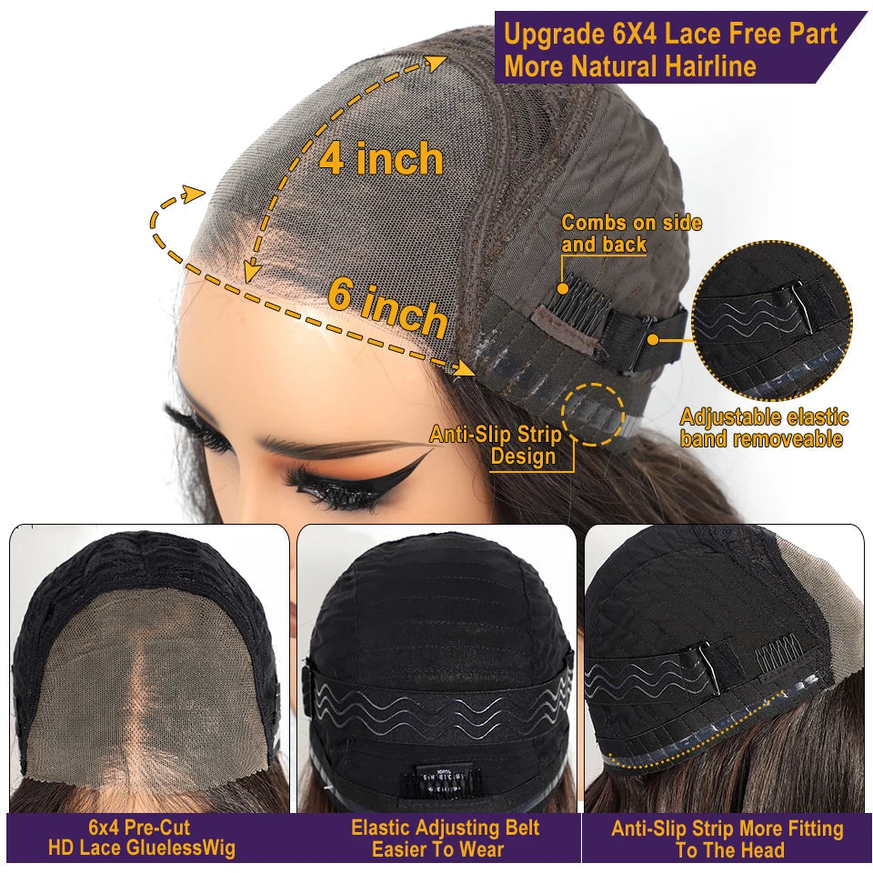 Size of Short Bob Layered 6x4 Wear And Go Synthetic Lace Wigs