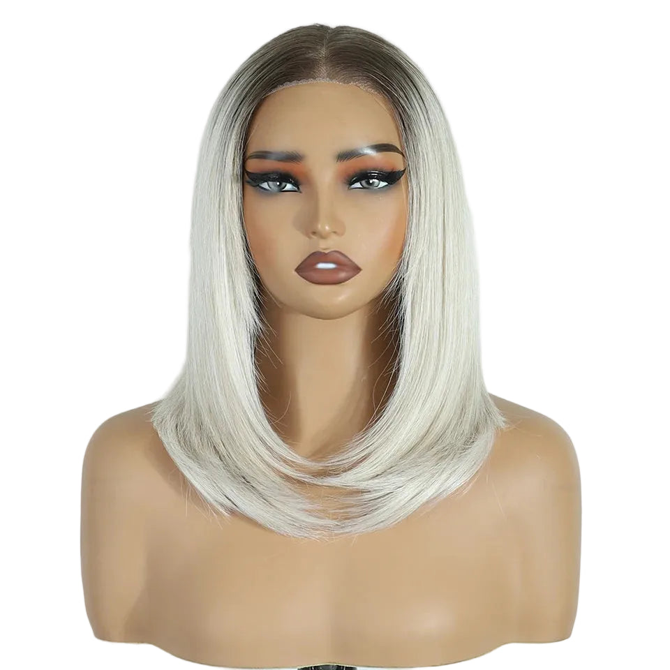 White Short Bob Layered 6x4 Wear And Go Synthetic Lace Wigs