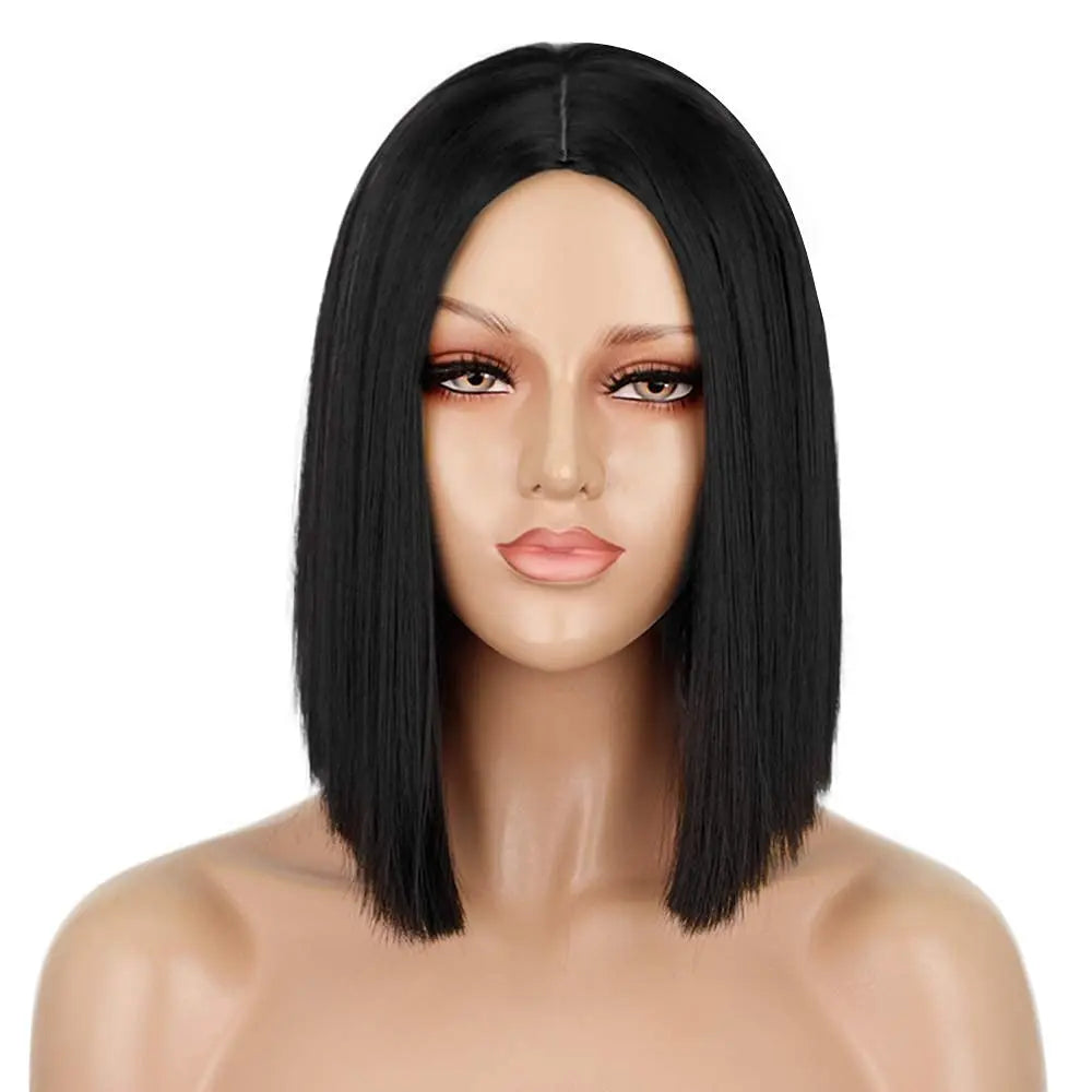 Black Short Bob Straight Colored Synthetic Party Wig