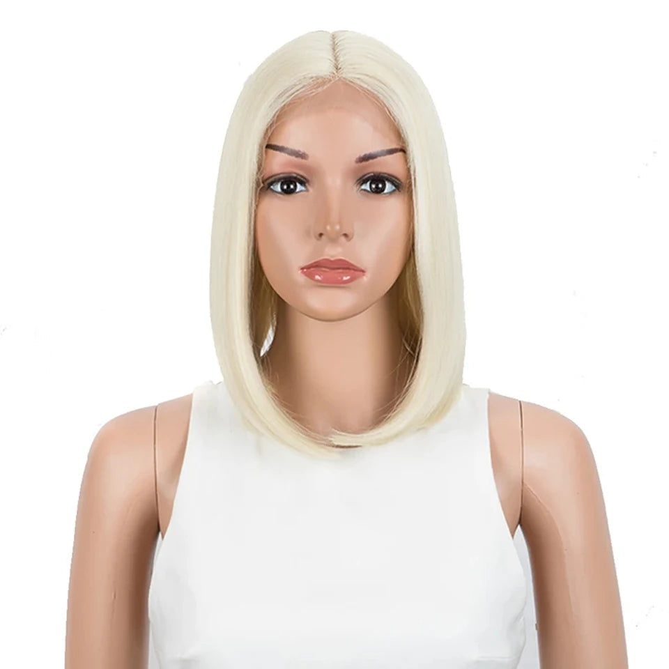 White Short Bob Straight Ombre Synthetic Lace Wig