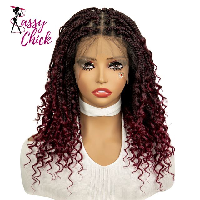 Short Burgundy Box Braided Wig 14 Inches Sassy Chick Logo