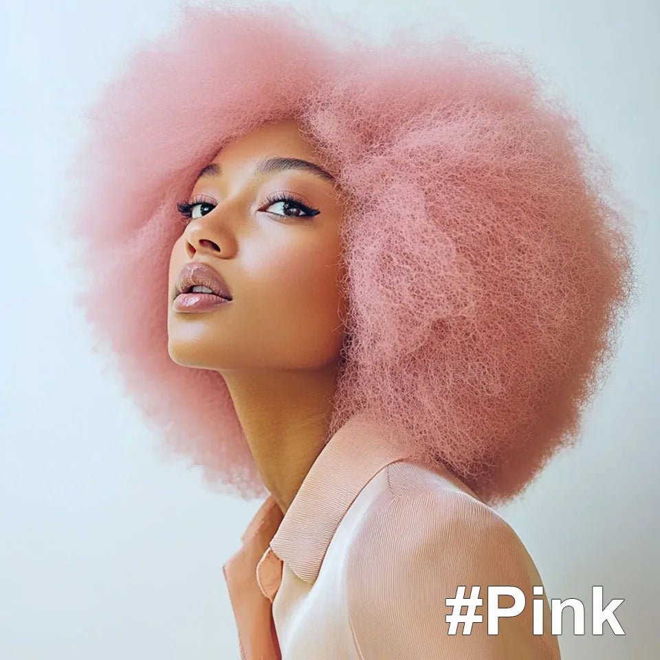Pink Short Curly Afro Wigs Premium Synthetic Wig