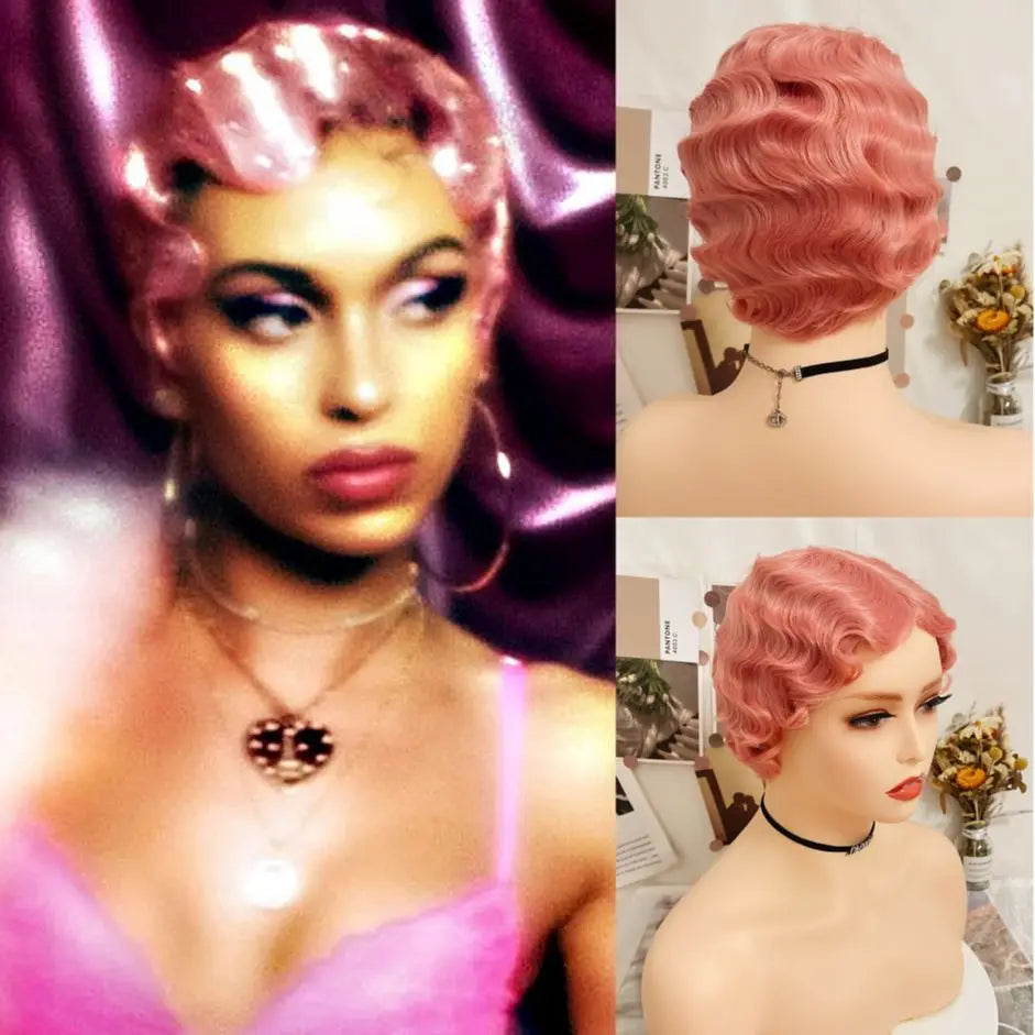 Red Short Curly Finger Wave Synthetic Cosplay Halloween Wig