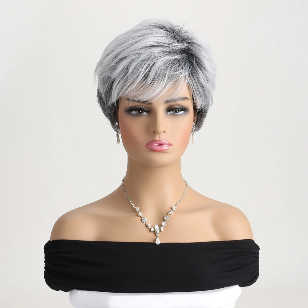 Short Curly Natural Synthetic Grey 10 Inch Wig