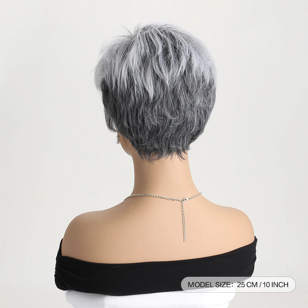 Back of Short Curly Natural Synthetic Grey 10 Inch Wig