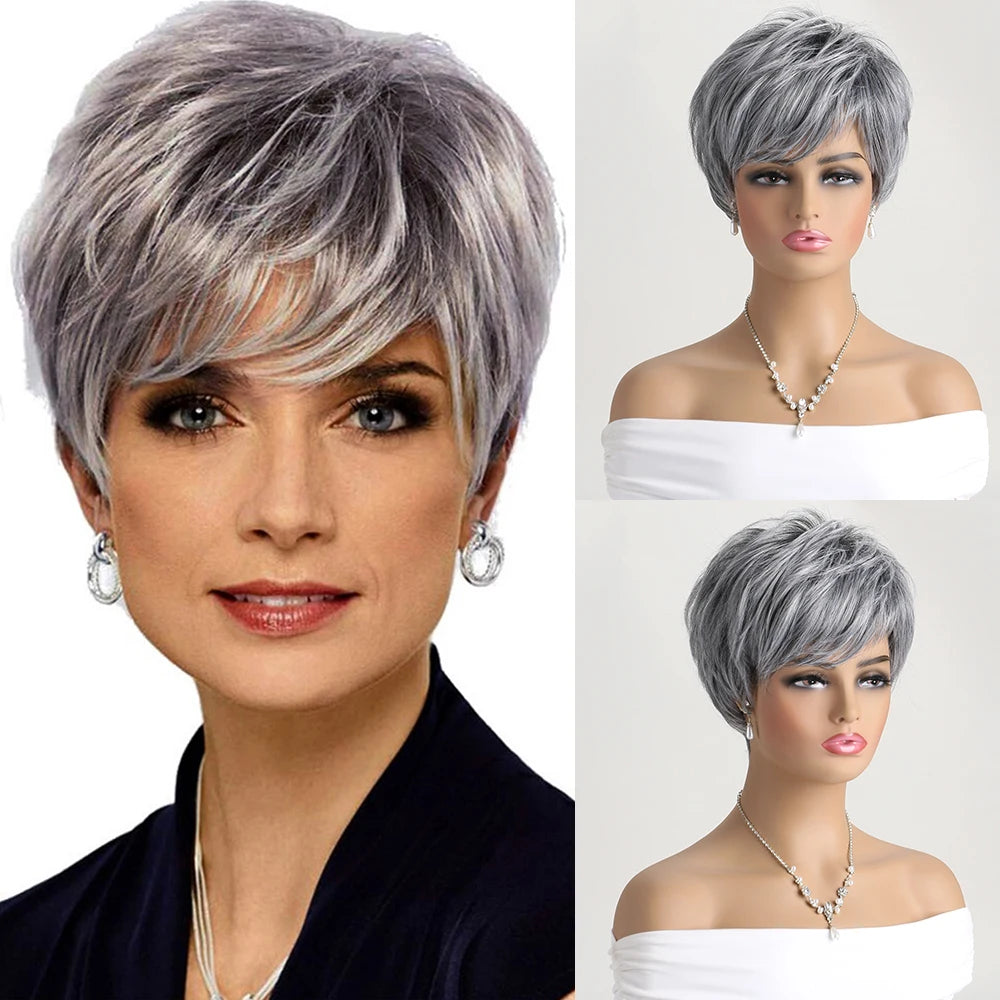 Short Curly Natural Synthetic Grey 10 Inch Wig