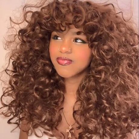 Short Curly Synthetic Natural Wigs brown