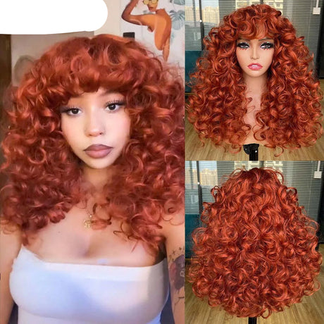 Short Curly Synthetic Natural Wigs red