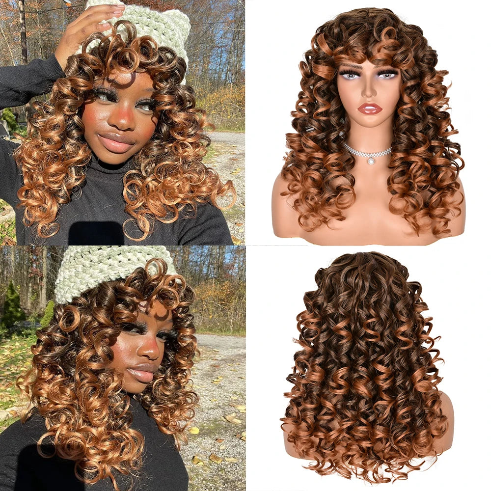 Short Curly Synthetic Natural Wigs ash brown