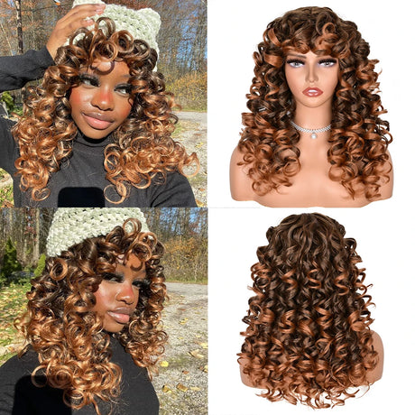 Short Curly Synthetic Natural Wigs ash brown