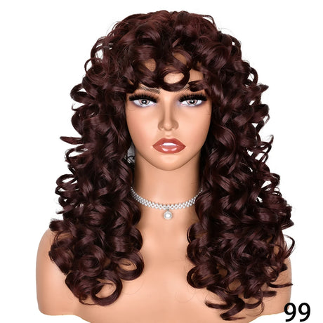 Short Curly Synthetic Natural Wigs wine red