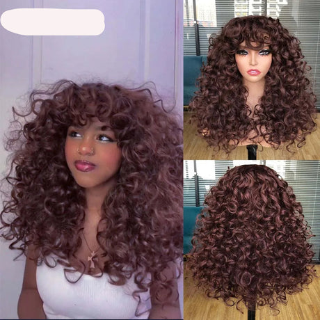 Short Curly Synthetic Natural Wigs ash brown