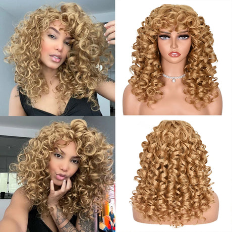 Short Curly Synthetic Natural Wigs ash blonde