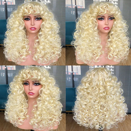 Short Curly Synthetic Natural Wigs white