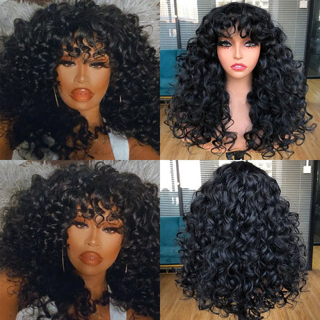 Short Curly Synthetic Natural Wigs black