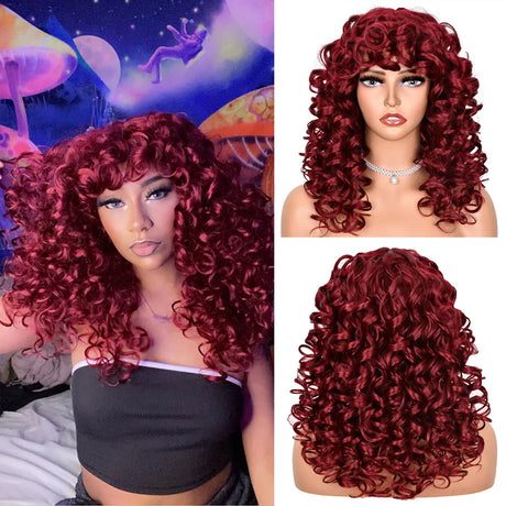 Short Curly Synthetic Natural Wigs red