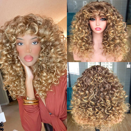 Short Curly Synthetic Natural Wigs ash blonde