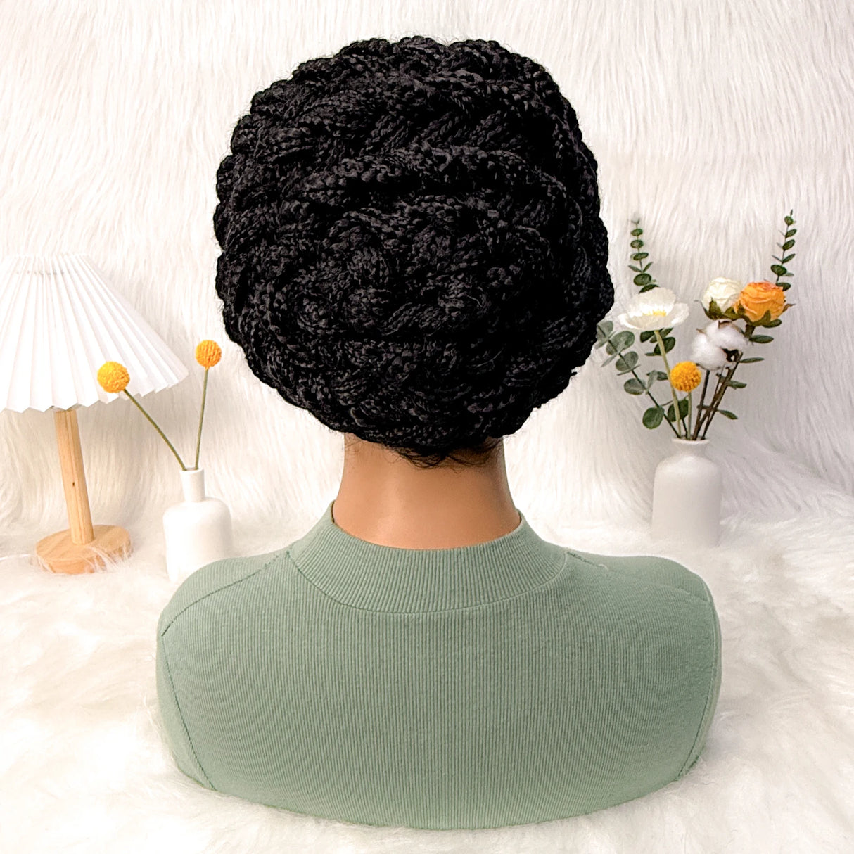 Short Cute Cornrow Braids Full Lace Handmade Synthetic Wig
