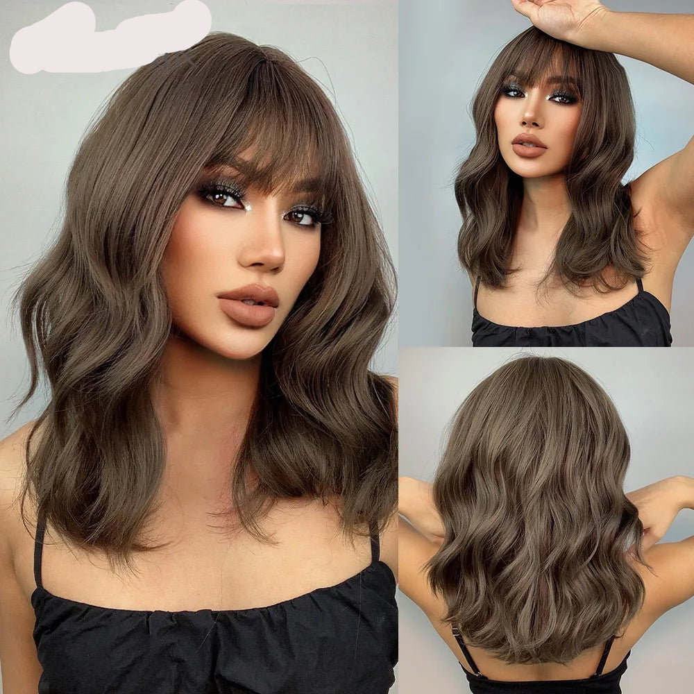 Short Purple Curly Wave Synthetic Wigs with Bangs