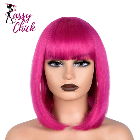 Short Straight Bob With Bangs Synthetic Wig Sassy Chick Logo