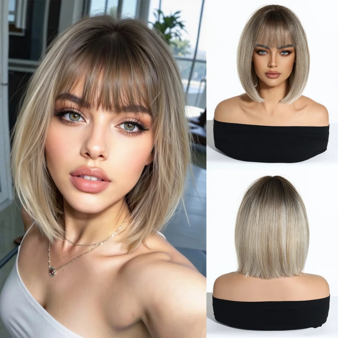 Gray Short Straight Heat Resistant Fiber Synthetic Wigs