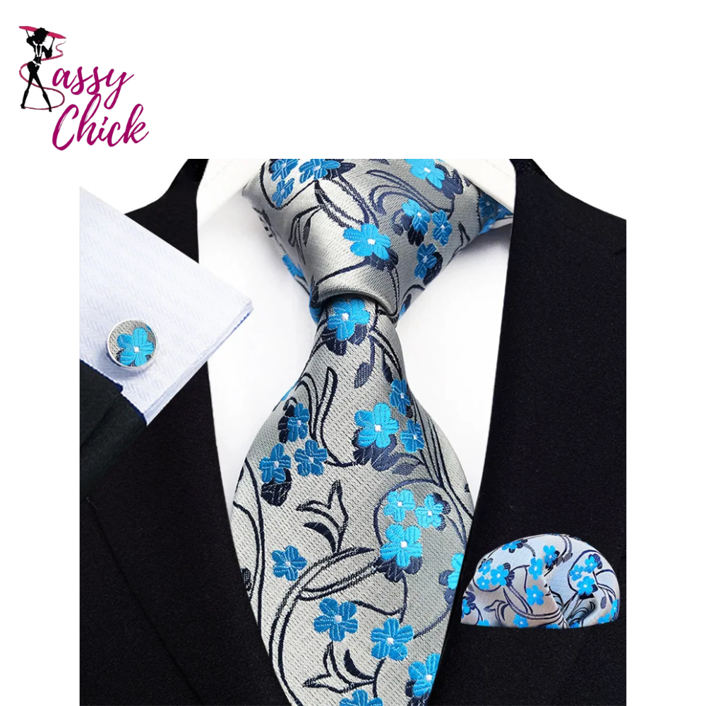 Silk Floral Blue Ties Sassy Chick Logo