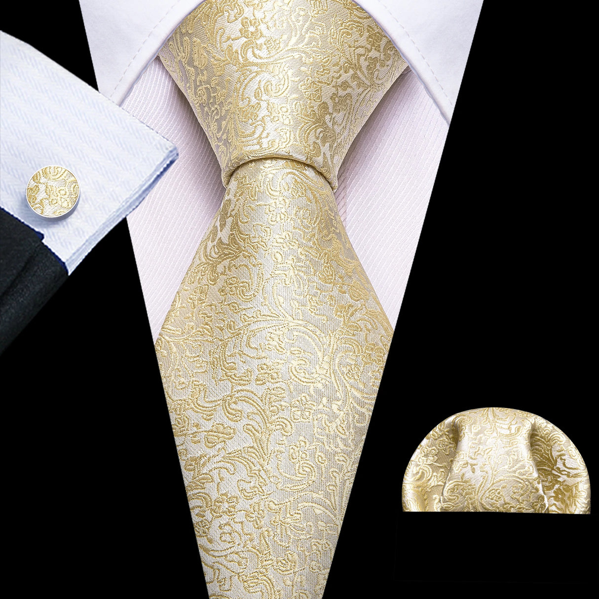 Silk Jacquard Floral Wedding Business Necktie Handkerchief Cufflinks