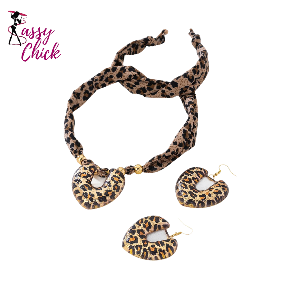 Silk Leopard Heart-Shaped Pendant Scarf Necklace Sassy Chick Logo