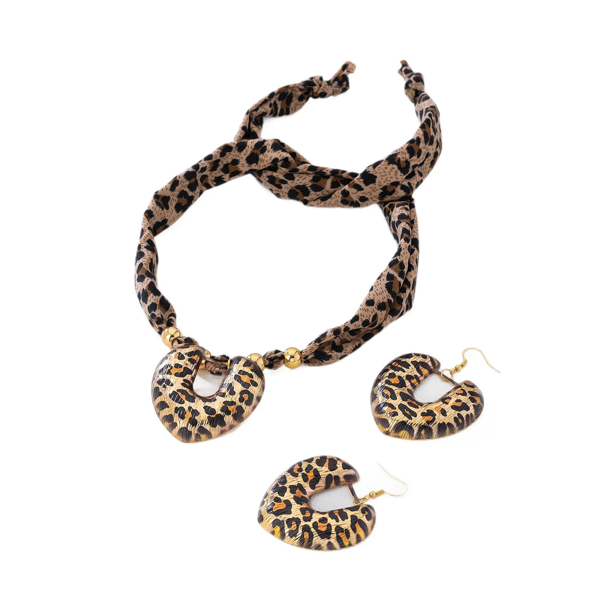Silk Leopard Heart-Shaped Pendant Scarf Necklace