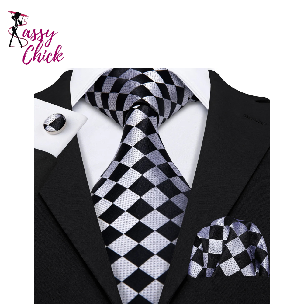 Silk Men Tie Handkerchief Cufflinks Set Sassy Chick Logo