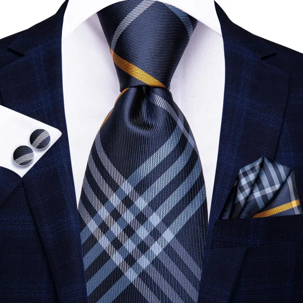 Blue Silk Wedding Tie Cufflink Set Fashion Designer Necktie