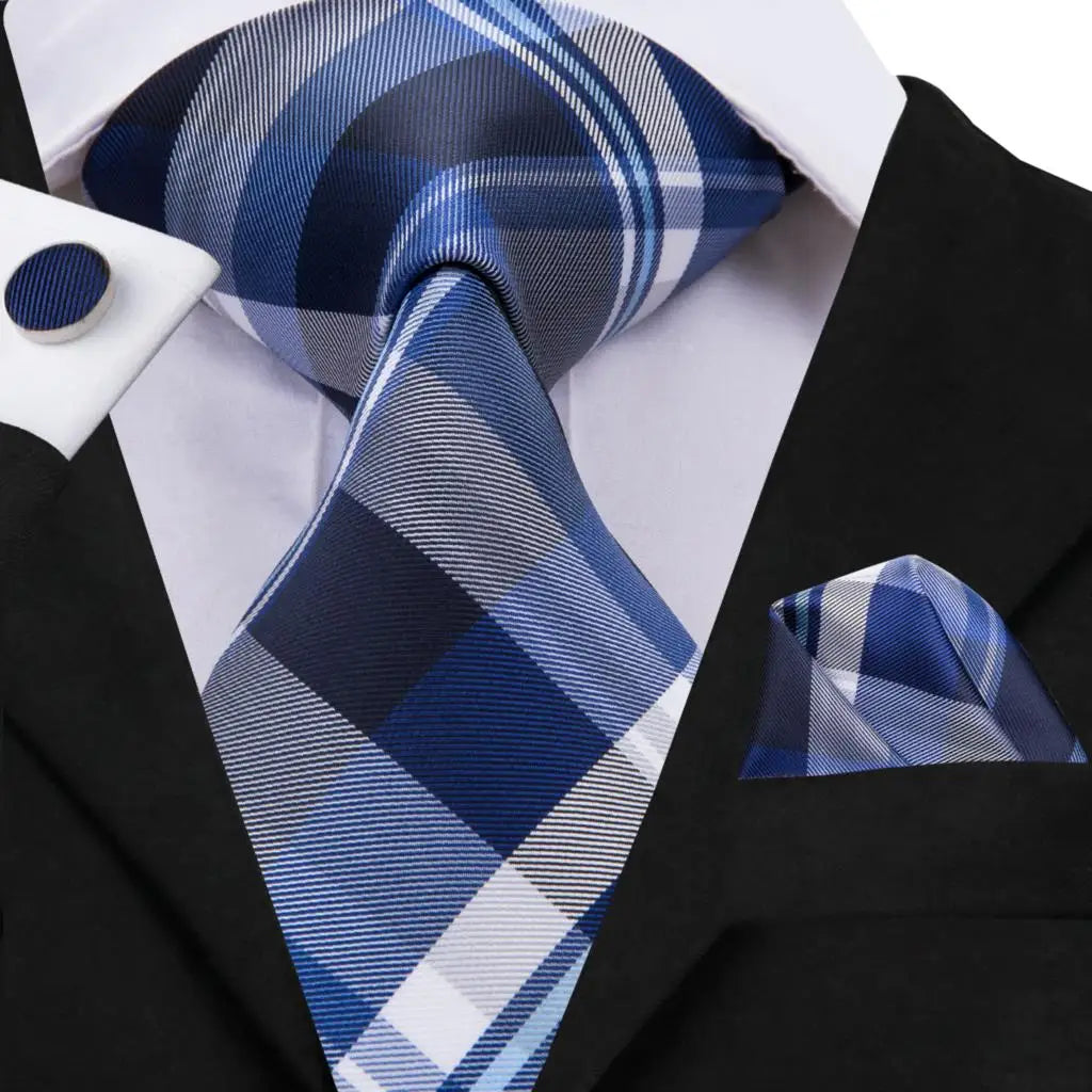 Blue Silk Wedding Tie Cufflink Set Fashion Designer Necktie