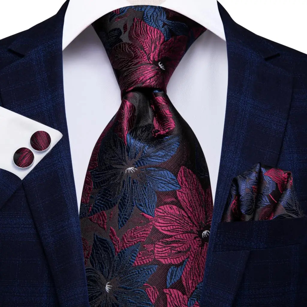 Red Blue Silk Wedding Tie Cufflink Set Fashion Designer Necktie
